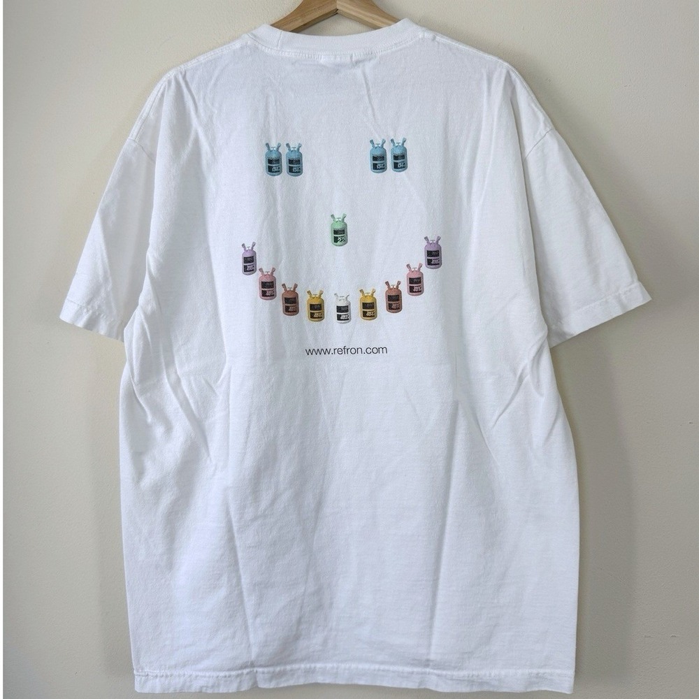 Vintage 90's Refron Oil Promo Smiley Face Art White Tee Shirt - XL
